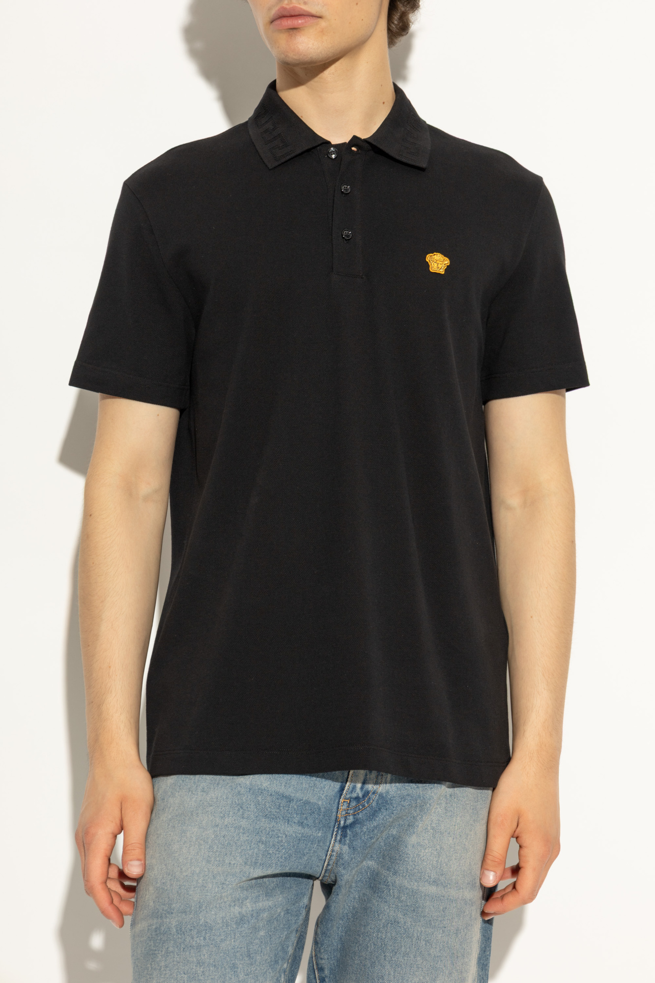Tシャツ・カットソー VERSACE Black Silk Blend Polo Shirt VERSACE Silk and Cotton-Blend Polo Shirt for Men | MR PORTER